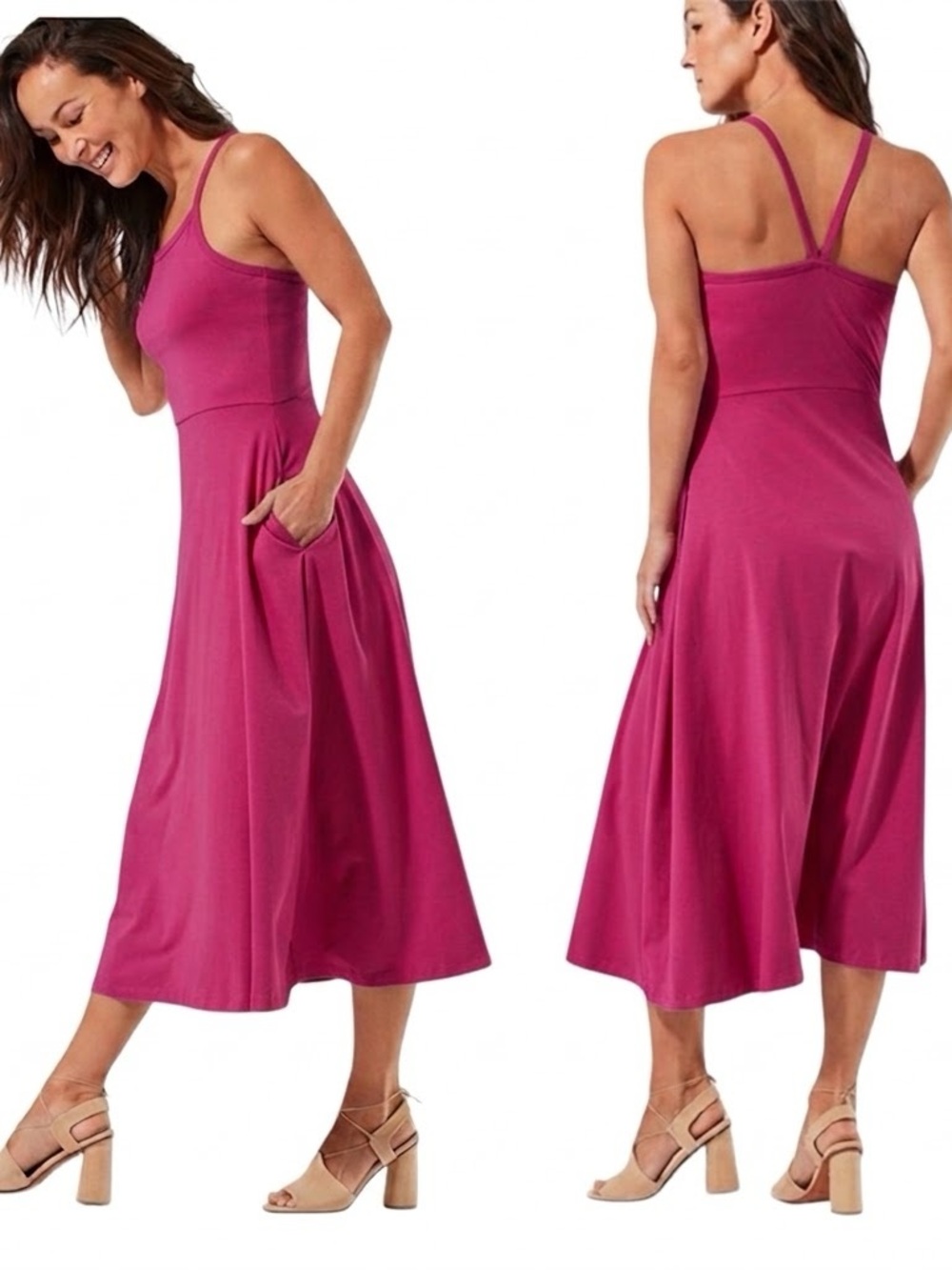 Pact fit and flare midi dress in cactus flower pink XL organic cotton